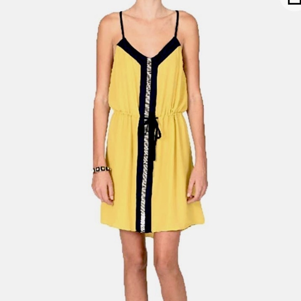 Umgee Yellow Spaghetti String Deep V-Neck Casual Summer Dress size Small